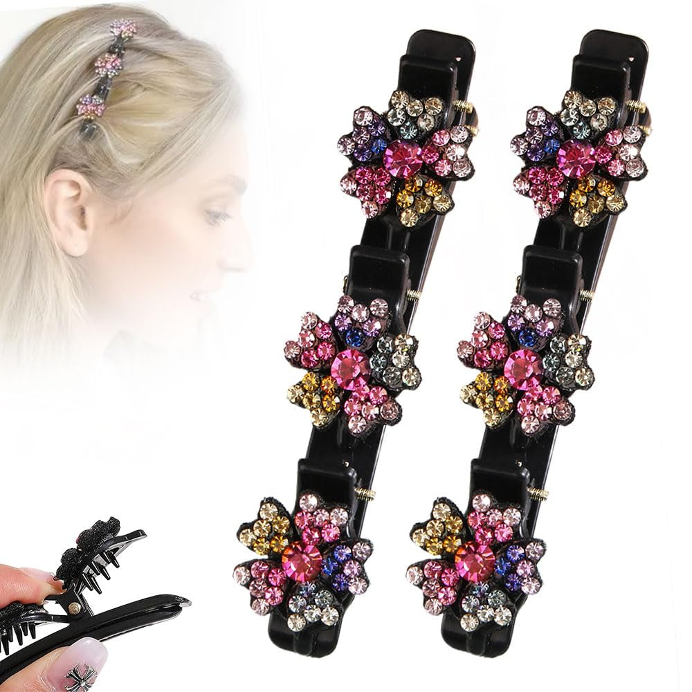 Sparkling Crystal Stone Braided Hair Clips, 2024 New Women'S Braided Hair Clips, Short Hair Clips Duckbill Clips, Braided Hair Clips for Ladies and Girls Crystal Stone Hair Clips (Flower-D)