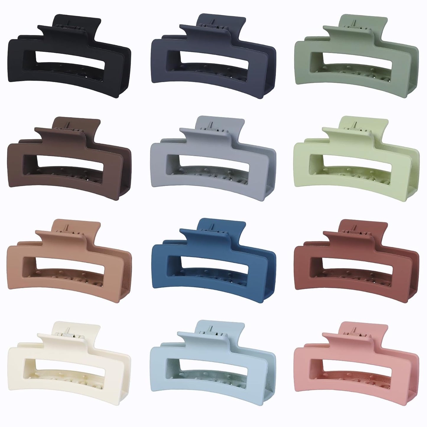 Hair Accessories - 12 Pcs 3.5 Inch Square Rectangle Jaw Clips for Women and Girls, Multicolor, Thick and Thin Hair