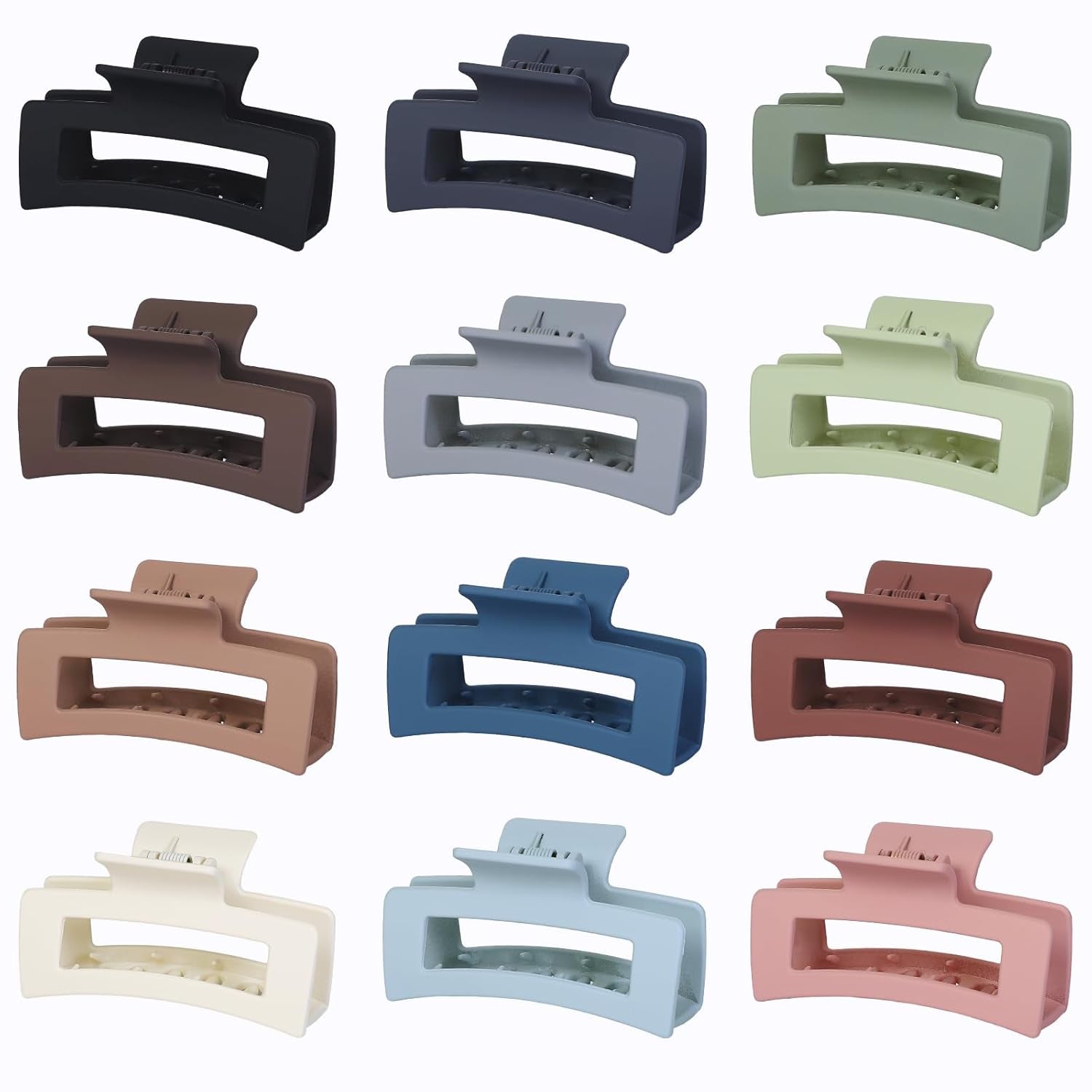 Hair Accessories - 12 Pcs 3.5 Inch Square Rectangle Jaw Clips for Women and Girls, Multicolor, Thick and Thin Hair