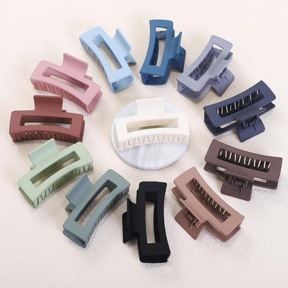 Hair Accessories - 12 Pcs 3.5 Inch Square Rectangle Jaw Clips for Women and Girls, Multicolor, Thick and Thin Hair