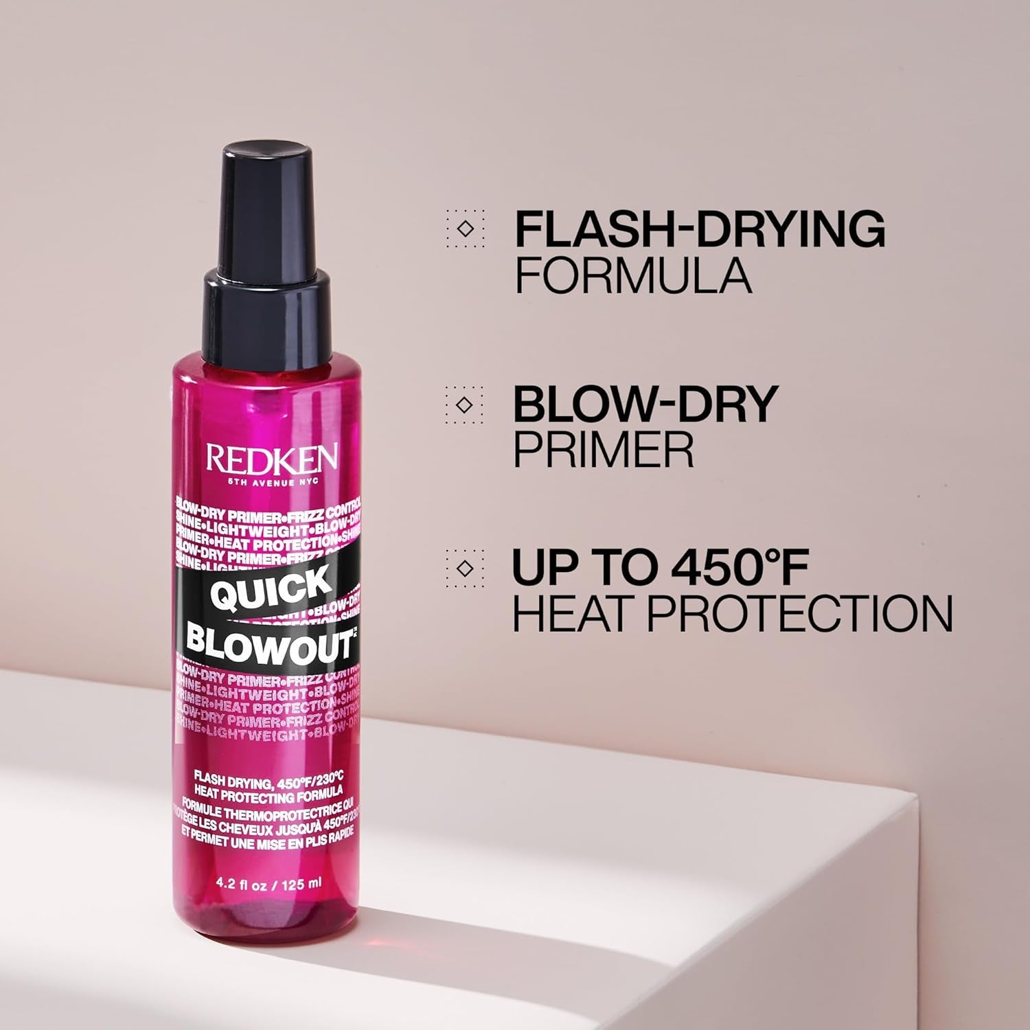 Redken Quick Blowout Heat Protection Spray | Blow Dry Primer to Reduce Styling Time | Smooths & Adds Shine | Lightweight Blowdry Heat Protectant Spray for Hair | for All Hair Types