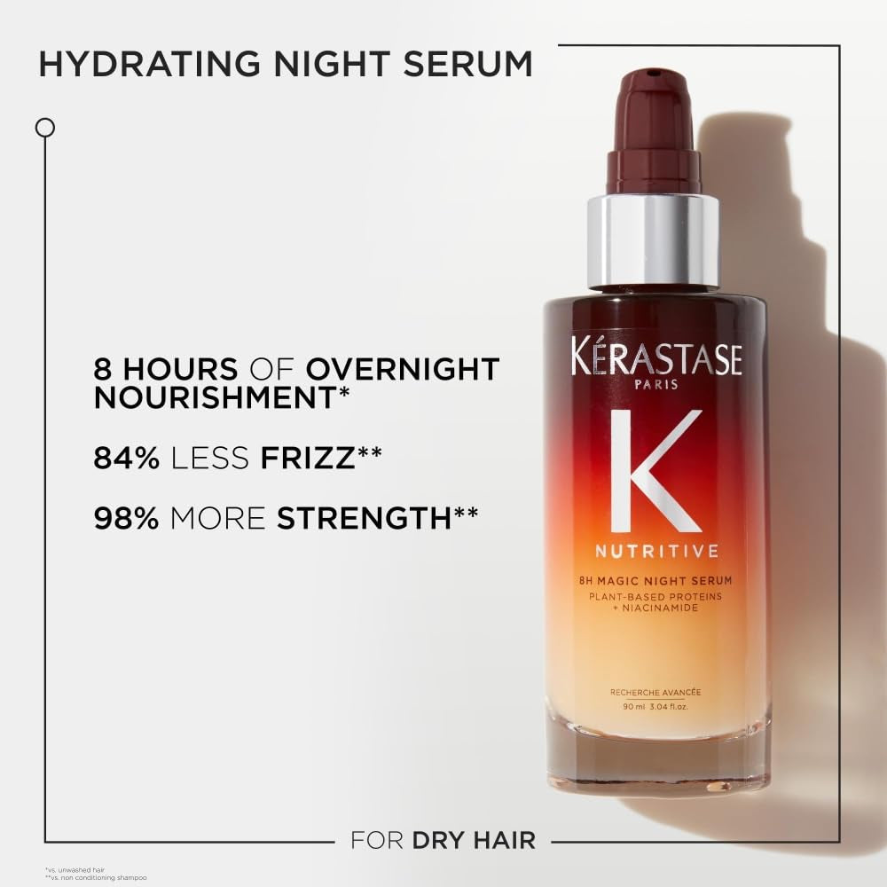 Kerastase Nutritive 8H Magic Night Hair Serum | Overnight Hydrating Treatment for Dry Hair | Intensely Nourishes, Detangles & Prevents Frizz | for All Hair Types | 3.04 Fl Oz