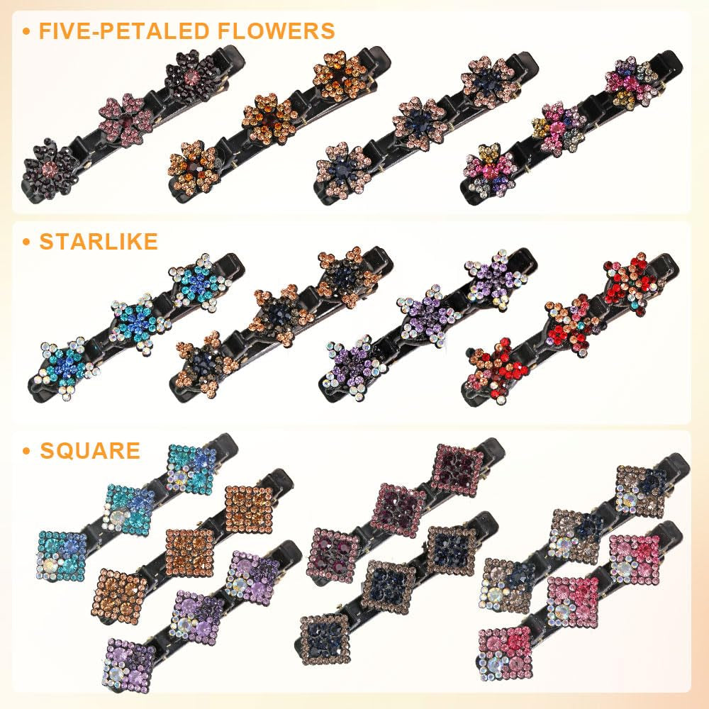 Sparkling Crystal Stone Braided Hair Clips, 2024 New Women'S Braided Hair Clips, Short Hair Clips Duckbill Clips, Braided Hair Clips for Ladies and Girls Crystal Stone Hair Clips (Flower-D)