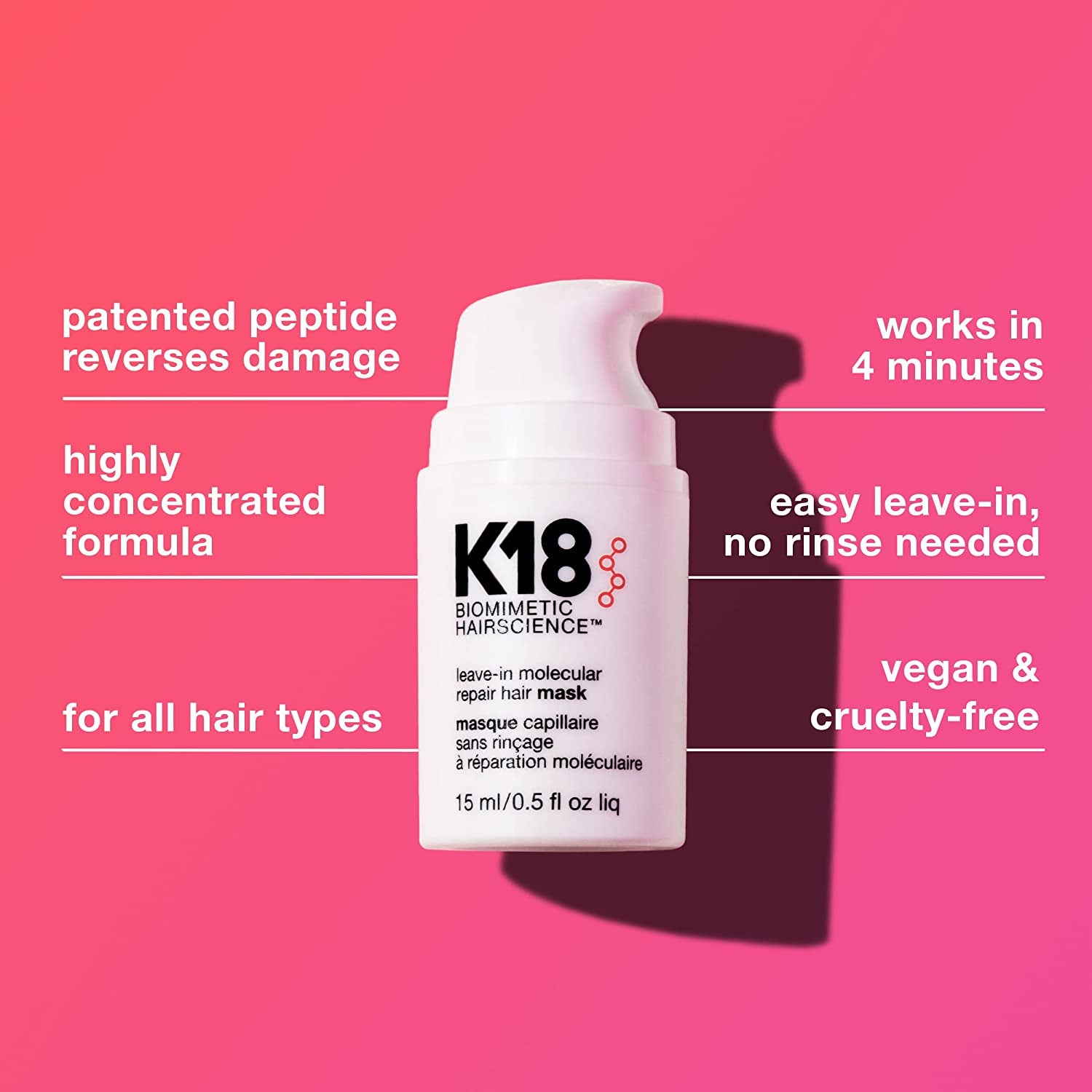 Leave-In Molecular Hair Mask, Repairs Dry or Damaged Hair, Reverse Hair Damage from Bleach, Color, Chemical Services & Heat