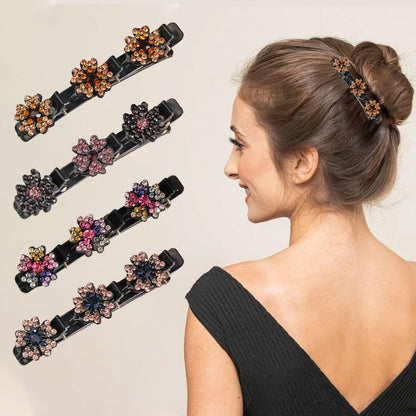 Sparkling Crystal Stone Braided Hair Clips, 2024 New Women'S Braided Hair Clips, Short Hair Clips Duckbill Clips, Braided Hair Clips for Ladies and Girls Crystal Stone Hair Clips (Flower-D)