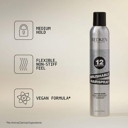 Brushable Hairspray 12 for All Hair Types - Protects against Frizz and Humidity with Flexible Medium Hold with Natural Finish