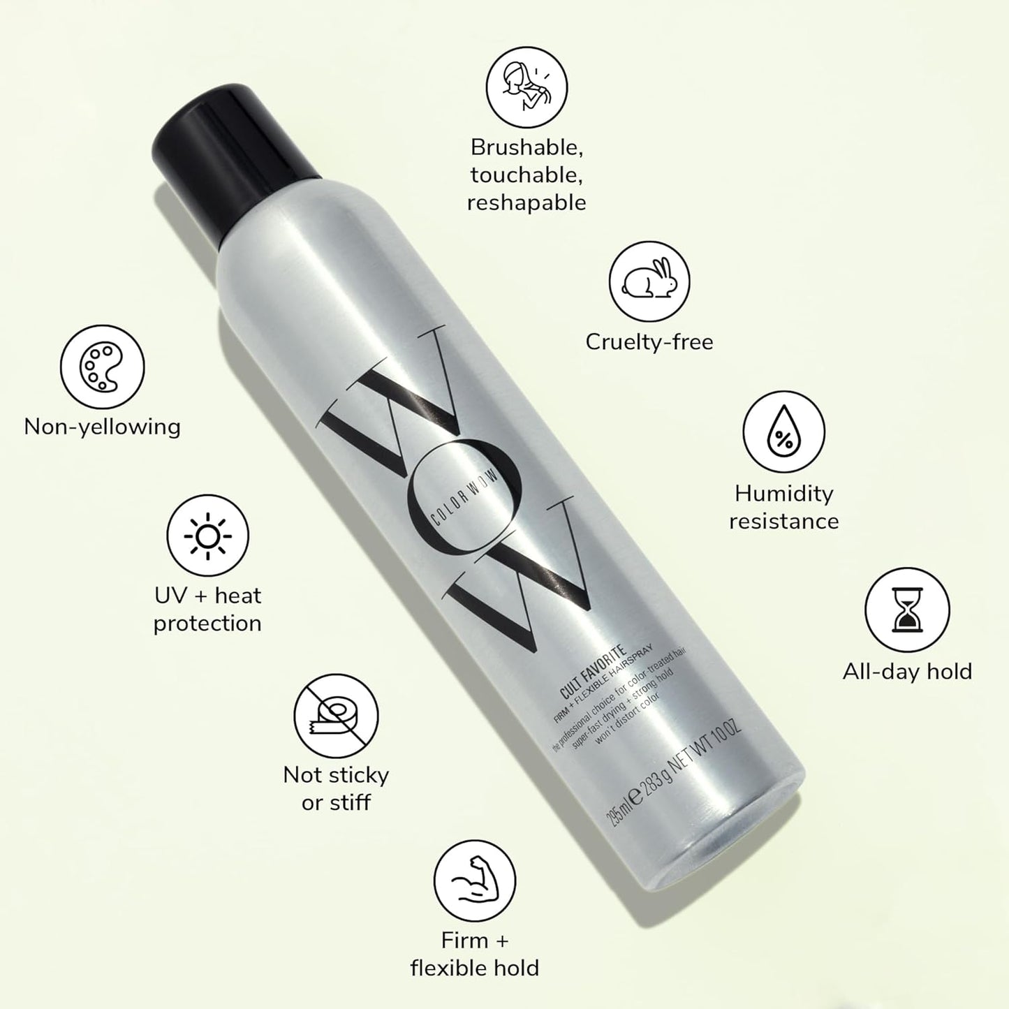 COLOR WOW Cult Favorite Firm + Flexible Hairspray – Lightweight Spray with All Day Hold | Humidity Resistance | Heat + UV Protection | Non Stiff, Non Sticky | Brushable | Non Yellowing