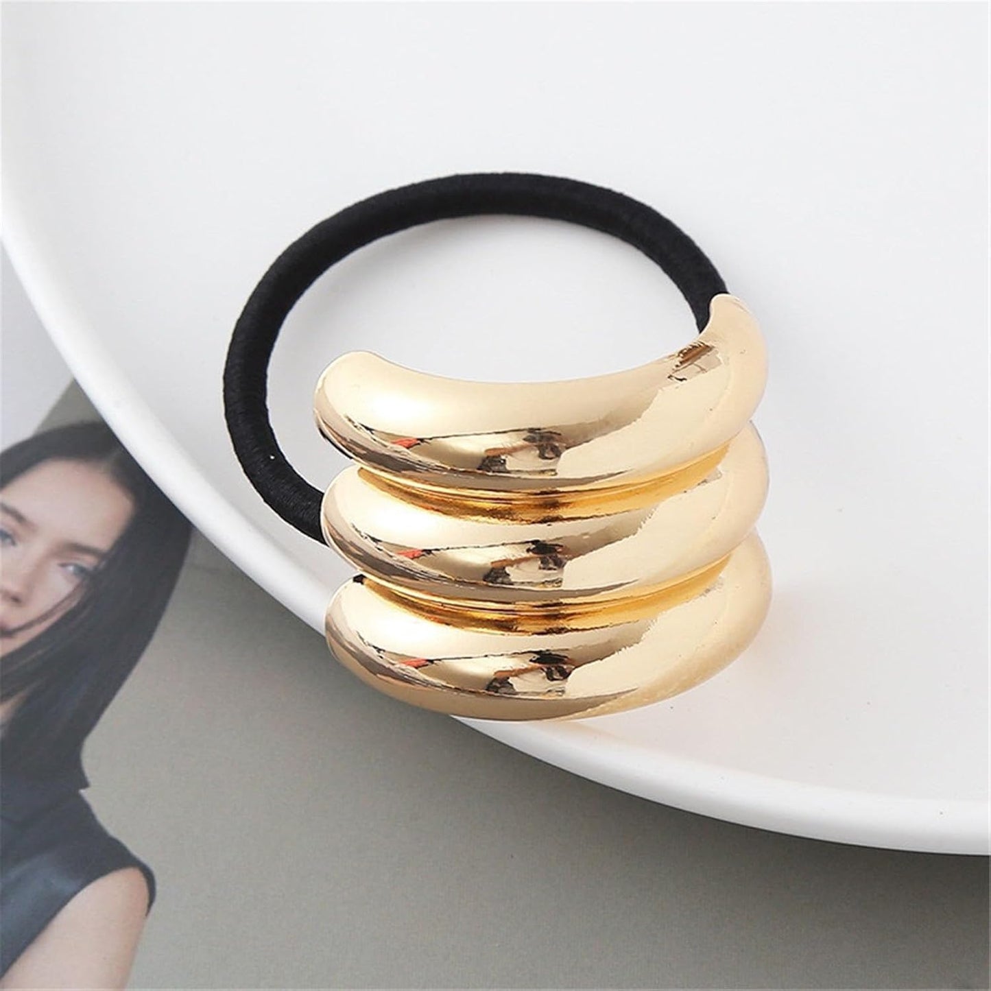 Metal Hair Ties, Metal Geometric Elastic Hair Ties, Hair Cuff Wrap Hair Ties for Thick Hair Elastic Hair Ties for Women Hair Accessories (Gold-7)